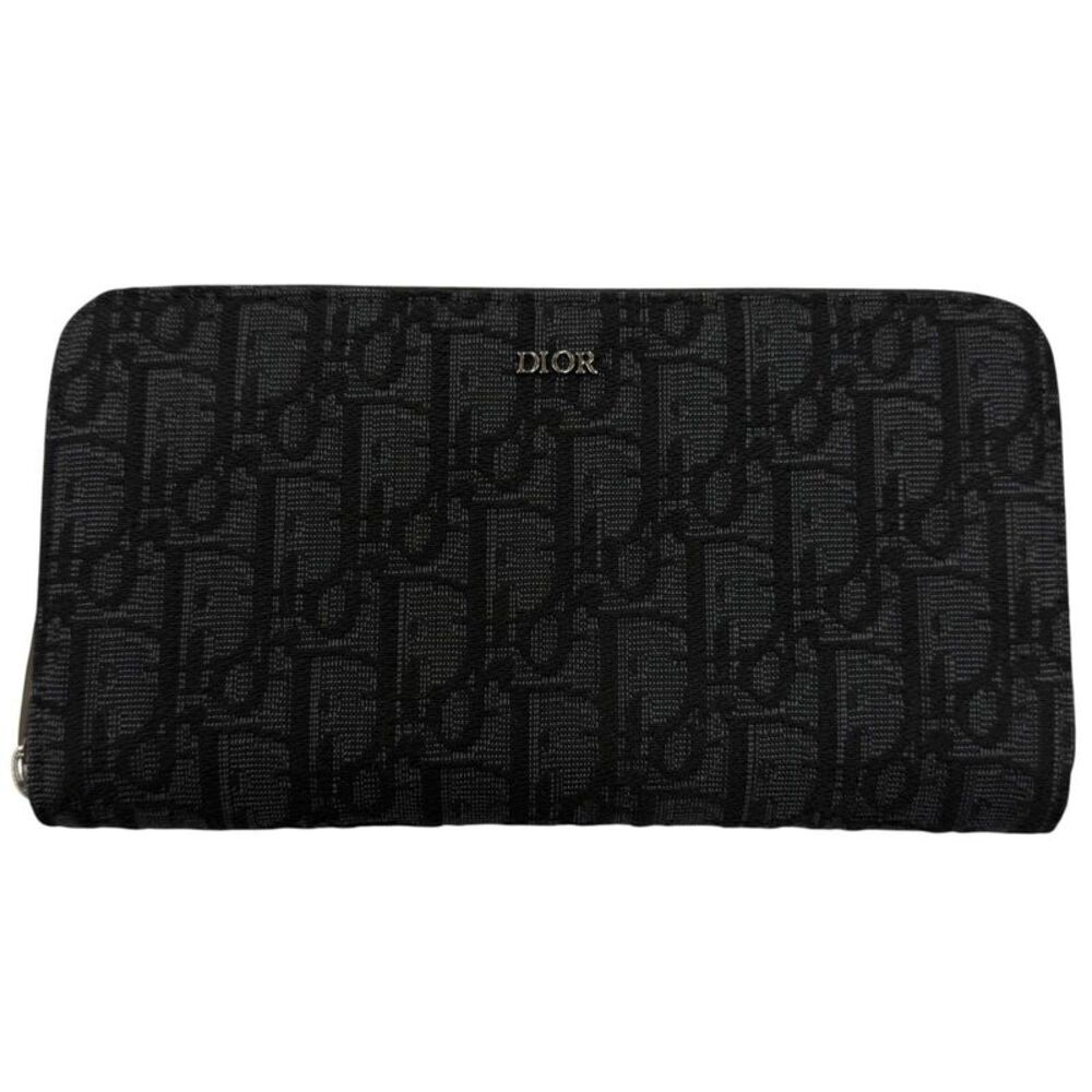 Dior Oblique Jacquard Leather Fabric Zip Long Wallet
